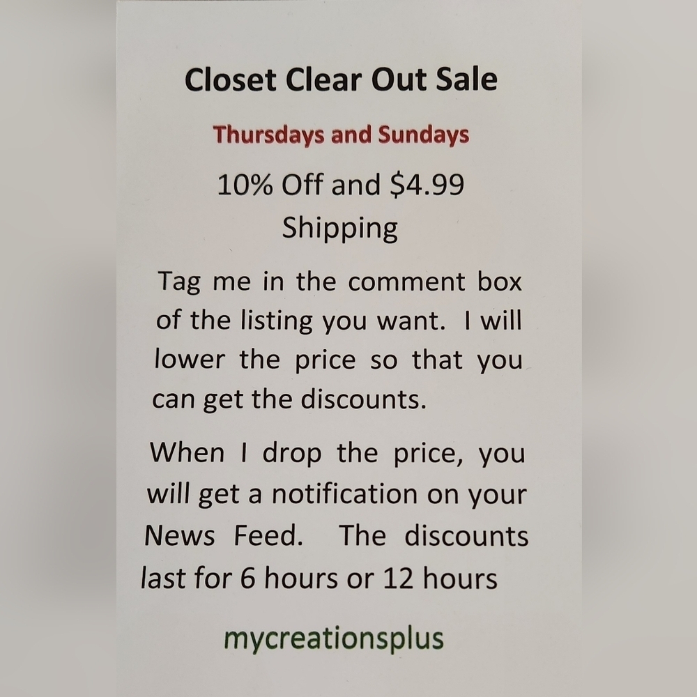 Closet Clear Out - Today - Sunday, August 30, 2026